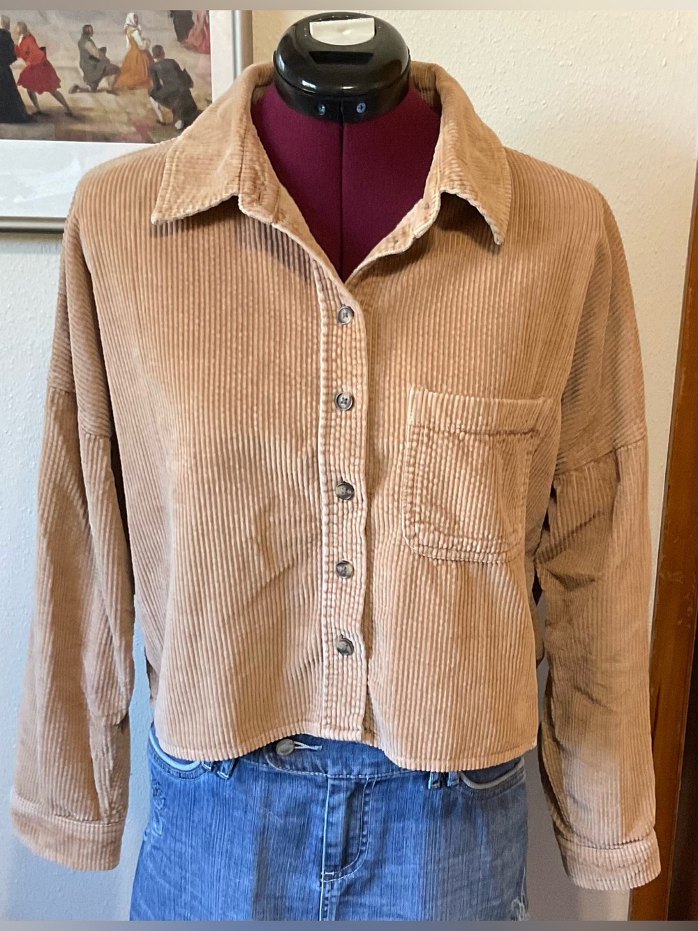 American Eagle Cropped Baggy Corduroy Lightweight Jacket